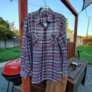 Vintage Levi's Men's Long Sleeve XL. Plaid. Burgundy/yellow/blue/white.